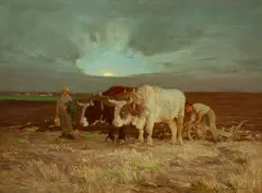 Moonrise, A Canadian Pastoral by Horatio Walker, 1902, oil on canvas, sold Nov 2021