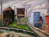 Houses by Bess Larkin Housser Harris, oil on board, sold Nov 2021