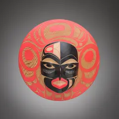 Hawk in the Sun by Joe David, painted wood mask, sold Nov 2021