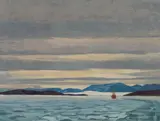 "Percy M. Crosbie" in Frobisher Bay, Baffin Island by Alan Caswell Collier, oil on board, sold Nov 2021