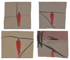 Ohne Titel (Rote Frau) by Karl Bohrmann, 1994, 4 Blatt: Jeweils Farbkreide auf Packpapier bzw. auf Packpapiercollage, sold Jul 2025