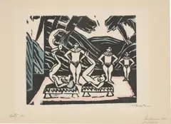 Akrobaten III by Max Pechstein, 1912, Holzschnitt auf Japan, schablonenkoloriert, sold Jul 2025