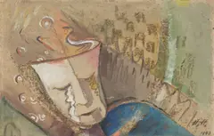 Masken by Hannah Höch, 1940, Aquarell und Goldfarbe auf Japanbütten, sold Jan 2024