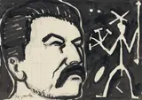 Stalin by A. R. Penck, 1986, Gouache und Bleistift auf Rasterpapier, sold Jan 2025