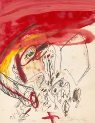 Ohne Titel by Walter Stöhrer, 1965, Öl, Gouache, Kohle, Tinte und Kugelschreiber auf dünnem Bütten, sold Nov 2025