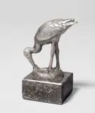 Fressender Storch by August Gaul, 1915, Silber, auf Marmorsockel montiert, sold Dec 2023