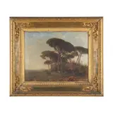 Italian Landscape with Stone Pines and Livestock by Ettore Cumbo, Oil on canvas, sold Sep 2024