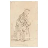 Beggar Woman Leaning on a Stick by Rembrandt Harmensz van Rijn, Etching on laid paper, sold Sep 2024