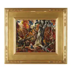 Forest Interior with Figures by John Edward Costigan, Oil on canvas board, sold Sep 2024