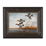 Canvasbacks Coming Down by Rob Leslie, Oil on board, sold Aug 2024