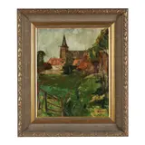 Landscape with a Church by Marie von Rouvroy, Oil on panel, sold Aug 2024