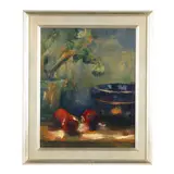 Still Life with Apples by Pamela Pharr Schulenburg, Oil on canvas, sold Aug 2024