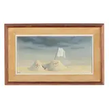 Surrealist Beach Scene by Ninetta Sombart, Oil on masonite, sold Aug 2024