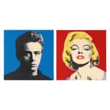 James Dean / Marilyn Monroe (Two Works) by Steve Kaufman, Each a silkscreen print in colors with hand embellishing on canvas, sold Jul 2024
