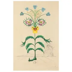 Self-Portrait Pansy by Salvador Dalí, Hand-colored photolithograph and engraving, sold Jul 2024