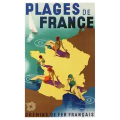 Plages de France by Max Ponty, Lithographic poster in colors, sold Jul 2024