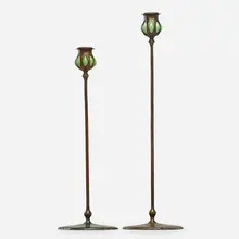Two Blown-out Candlesticks by Tiffany Studios, sold Jan 2017