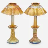 Two Favrile Glass Candle Lamps by Tiffany Studios, sold Jan 2017