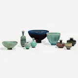 Collection of nine vessels by Berndt Friberg, 1962-1972, glazed stoneware, sold Nov 2022