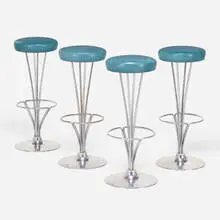 Barstools by Piet Hein, leather, chrome-plated steel, aluminum, sold Nov 2022