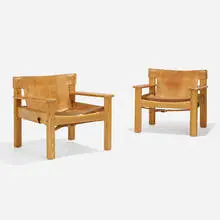 Natura lounge chairs, pair by Karin Mobring, 1977, pine, leather, sold Nov 2022