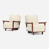 Lounge chairs, pair by Paolo Buffa and Antonio Cassi Ramelli, c. 1928, mahogany, sheepskin, sold Oct 2022