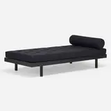 SCAL daybed, model no. 450 by Jean Prouvé, c. 1952, enameled steel, upholstery, oak, sold Oct 2022