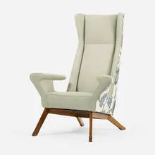 Rare lounge chair from Villa Levi-Montalcini, Asti by Gino Levi Montalcini, 1949, upholstery, beech, enameled steel, leather, sold Oct 2022