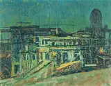 Bau bei Nacht", 1910 by Sigismund Righini, oil on board, sold Jun 2019