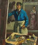 Der Maler Johann Peter Flück im Atelier, 1946 by Cuno Amiet, oil on canvas, offered Jun 2019
