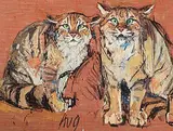 Europäische Wildkatzen by Fritz Hug, oil, sold Jun 2019