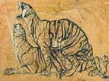 Bengalisches Tigerpaar, sich paarend by Fritz Hug, oil on canvas, offered Jun 2019