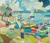 Blick vom Strandbad Feldbach gegen Rapperswil by Constantin Polastri, oil on canvas, sold Jun 2019