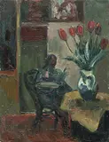 Interieur mit Tulpenstrauss, 1947 by Carl Walter Liner, oil on canvas, sold Jun 2019