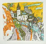 An der Strasse nach Schlans by Alois Carigiet, 1975, color lithograph, sold Jun 2019