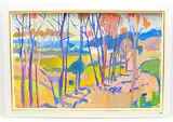 Baumbestandene Flusslandschaft, 1976 by Walter Kerker, oil on canvas, sold Jun 2019