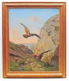 Falken im Flug, an den Steilhängen des Salève by Nathanaël Lemaitre, oil on canvas, offered Jun 2019
