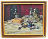 Stillleben mit Likörflaschen, Weinkaraffe, Kaffeekrug und Raucherwaren, 1911 by Alfred Marxer, oil on canvas, offered Jun 2019