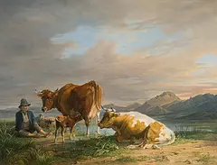 Rastender Hirte und Viehherde in einer Landschaft by Max Joseph Wagenbauer, 1826, oil on copper, sold Mar 2019