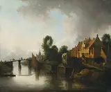 Kanal mit Schiffen, Brücke und Häusern by Holland, um 1800, oil on canvas, offered Mar 2019