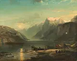 Abend am Vierwaldstättersee by Ludwig Halauska, 1862, oil on board, offered Mar 2019