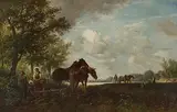 Bauern und Pferde auf dem Feld by Ludwig Hartmann, oil on canvas, offered Mar 2019