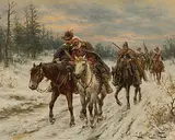 Heimkehrende Soldaten in Winterlandschaft by Ludwig Gedlek, oil on panel, sold Mar 2019