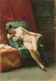 Weiblicher Akt im Sessel by Tito Conti, oil on panel, sold Mar 2019