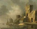 zugeschrieben Flusslandschaft mit Fischern by Jan Coelenbier, oil on panel, sold Mar 2019