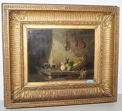 Hasen im Vorratskeller by Eugène Cottin, oil on canvas, sold Mar 2019