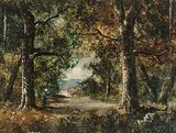 Frau am Bach im Waldesinnern by Narcisse Virgile Diaz De La Peña, oil on panel, sold Mar 2019