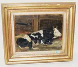 Liegende Kuh im Stall by Oskar Frenzel, 1884, oil, offered Mar 2019