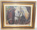 Köpfe von zwei Zugpferden by Wilhelm Höhnel, 1919, oil, offered Mar 2019