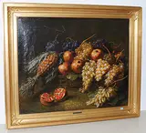 Exotisches Stilleben mit Ananas, Granatäpfeln und Trauben by Alexis Kreyder, oil on canvas, sold Mar 2019